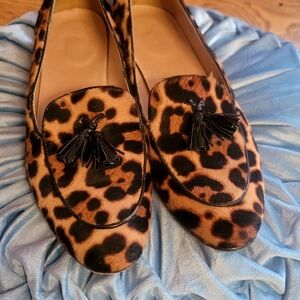 J. Crew Leopard Print Loafers with Black Tassels